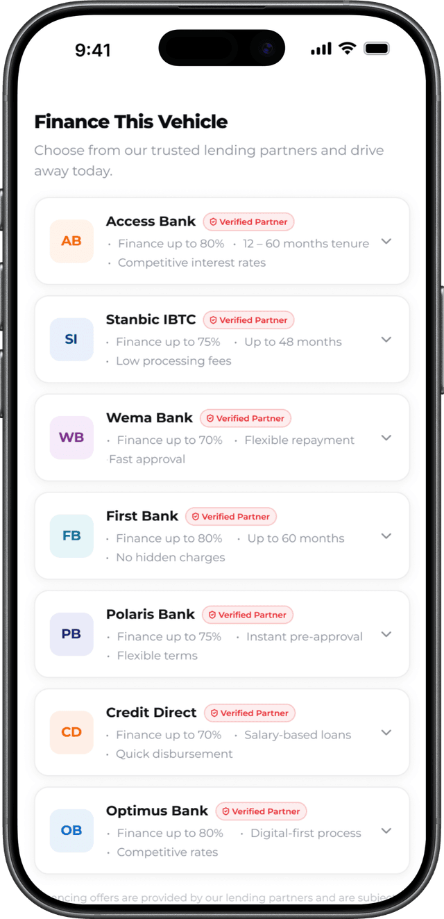 Financing and Lending Partners Interface