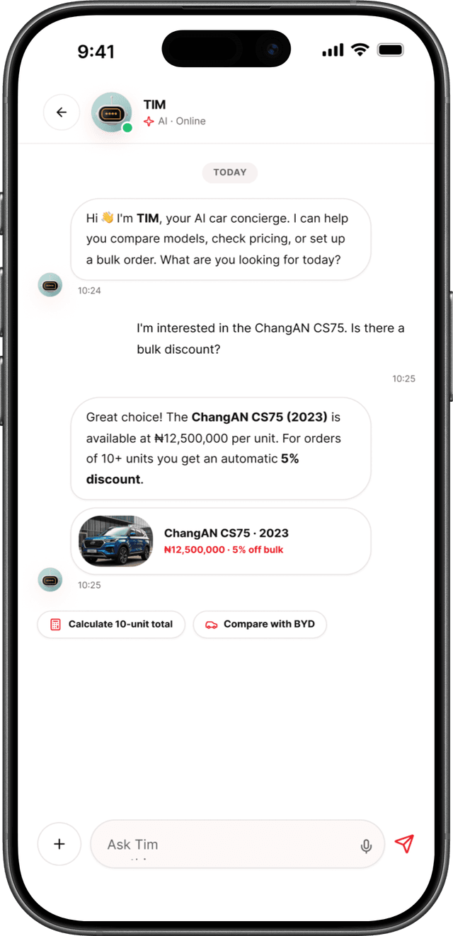 Chatting with TIM AI Car Shopping Assistant